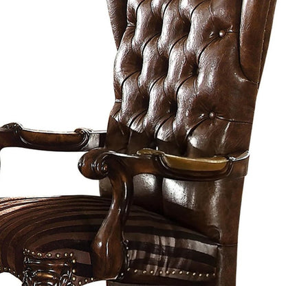 Set of Two Brown and Redwood Tufted Faux Leather Wing Back Dining Arm Chairs HomeRoots
