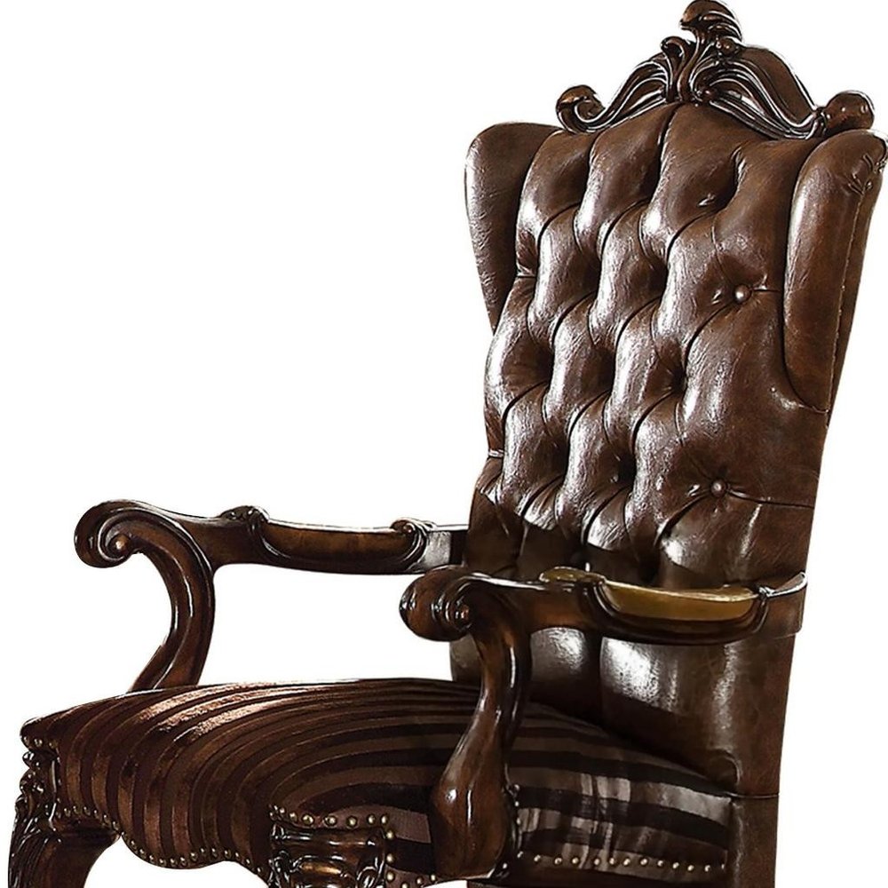 Set of Two Brown and Redwood Tufted Faux Leather Wing Back Dining Arm Chairs HomeRoots