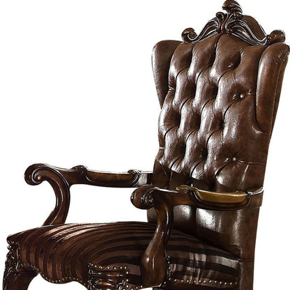 Set of Two Brown and Redwood Tufted Faux Leather Wing Back Dining Arm Chairs HomeRoots