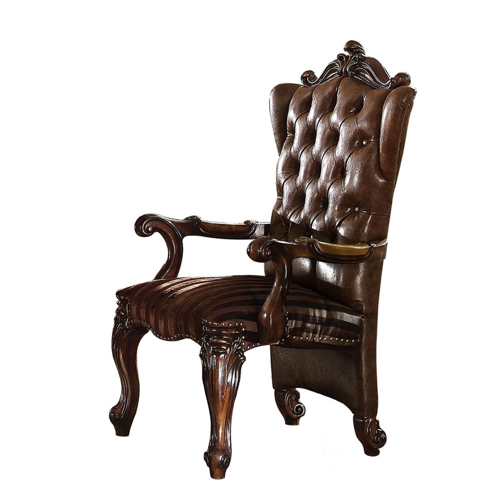 Set of Two Brown and Redwood Tufted Faux Leather Wing Back Dining Arm Chairs HomeRoots