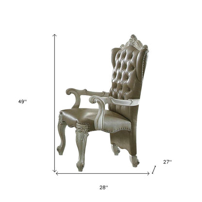 Set of Two Gray and Bone Tufted Faux Leather Wing Back Dining Arm Chairs HomeRoots