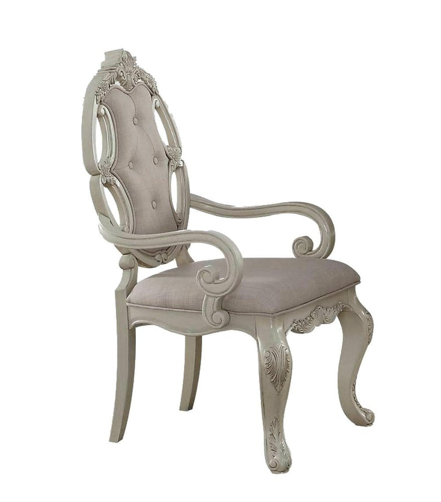 Set of Two Gray And Antiqued White And Gray Tufted Fabric Dining Arm Chairs HomeRoots