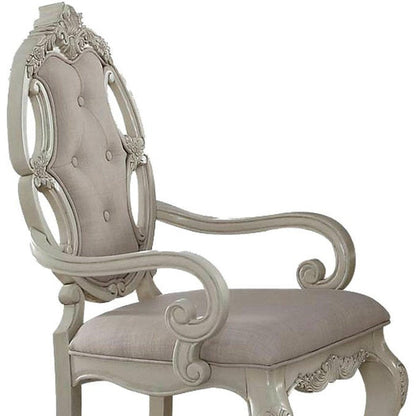 Set of Two Gray And Antiqued White And Gray Tufted Fabric Dining Arm Chairs HomeRoots