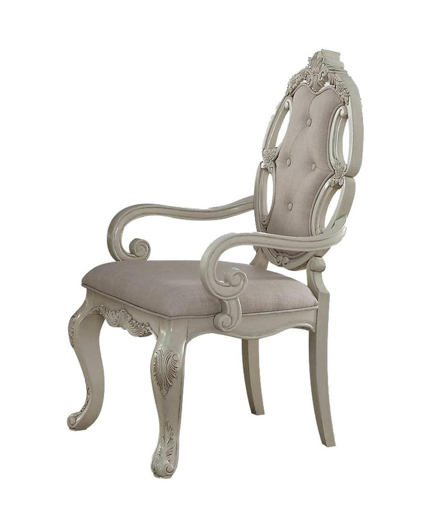 Set of Two Gray And Antiqued White And Gray Tufted Fabric Dining Arm Chairs HomeRoots