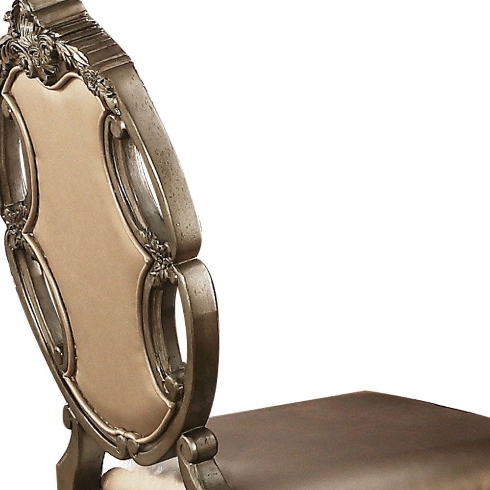 Set of Two Tufted Oak Upholstered Faux Leather And Solid Wood Dining Side Chairs HomeRoots