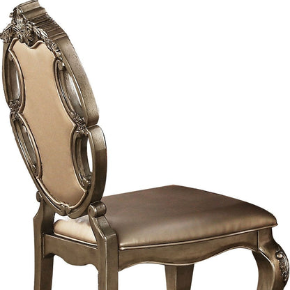 Set of Two Tufted Oak Upholstered Faux Leather And Solid Wood Dining Side Chairs HomeRoots