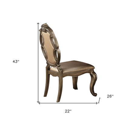 Set of Two Tufted Oak Upholstered Faux Leather And Solid Wood Dining Side Chairs HomeRoots