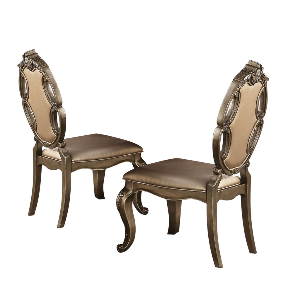 Set of Two Tufted Oak Upholstered Faux Leather And Solid Wood Dining Side Chairs HomeRoots