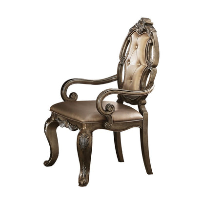 Set of Two Tufted Oak Upholstered Faux Leather And Solid Wood Dining Arm Chairs HomeRoots