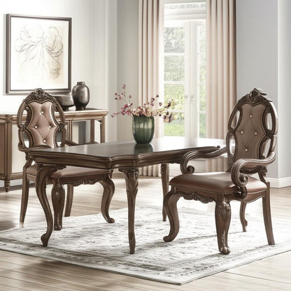 Set of Two Tufted Oak Upholstered Faux Leather And Solid Wood Dining Arm Chairs HomeRoots