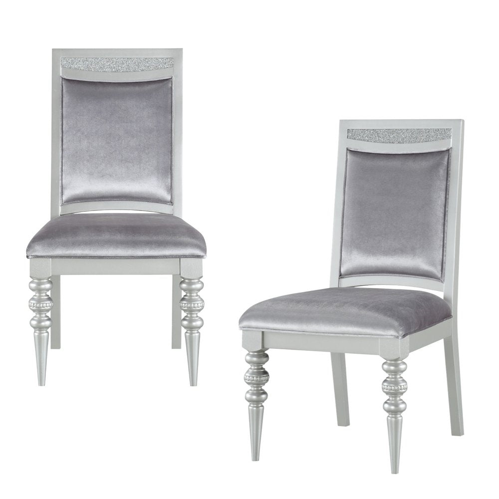 Set of Two Platinum Fabric Dining Side Chairs HomeRoots