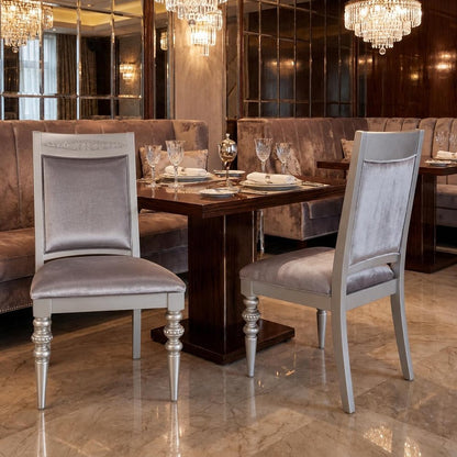 Set of Two Platinum Fabric Solid Wood And Faux Crystal Bling Dining Side Chairs HomeRoots