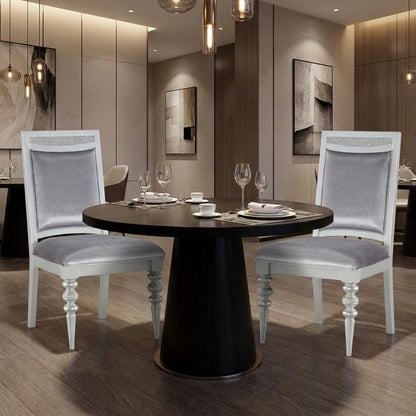Set of Two Platinum Fabric Solid Wood And Faux Crystal Bling Dining Side Chairs