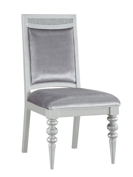 Set of Two Platinum Fabric Solid Wood And Faux Crystal Bling Dining Side Chairs