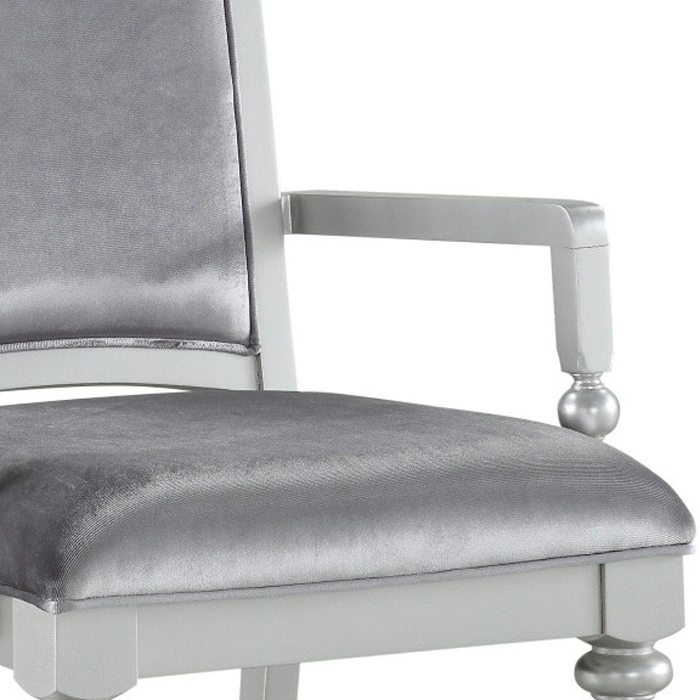 Set of Two Platinum Fabric Dining Arm Chairs HomeRoots