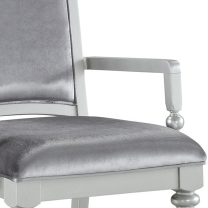 Set of Two Platinum Fabric Dining Arm Chairs HomeRoots