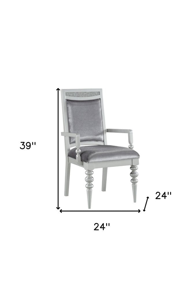 Set of Two Platinum Fabric Dining Arm Chairs HomeRoots