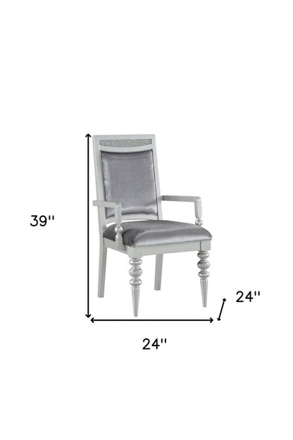 Set of Two Platinum Fabric Dining Arm Chairs HomeRoots