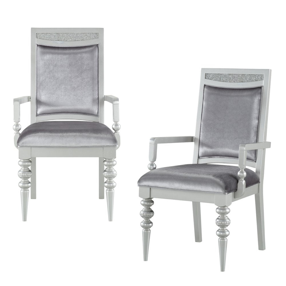 Set of Two Platinum Fabric Dining Arm Chairs HomeRoots