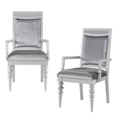 Set of Two Platinum Fabric Dining Arm Chairs HomeRoots