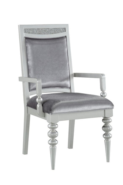 Set of Two Platinum Fabric Dining Arm Chairs HomeRoots