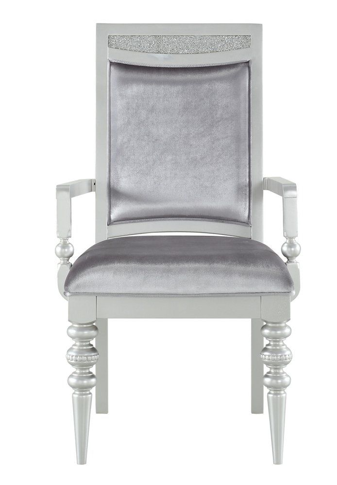 Set of Two Platinum Fabric Dining Arm Chairs HomeRoots