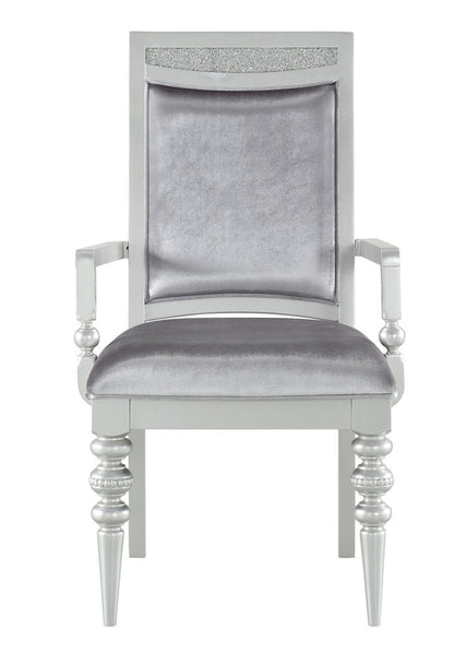 Set of Two Platinum Fabric Dining Arm Chairs HomeRoots