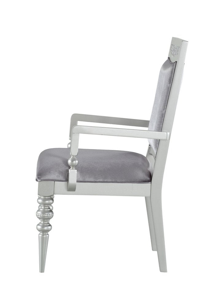 Set of Two Platinum Fabric Dining Arm Chairs HomeRoots