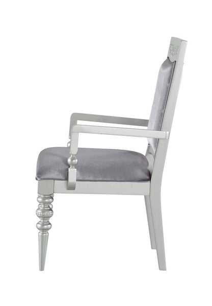 Set of Two Platinum Fabric Dining Arm Chairs HomeRoots