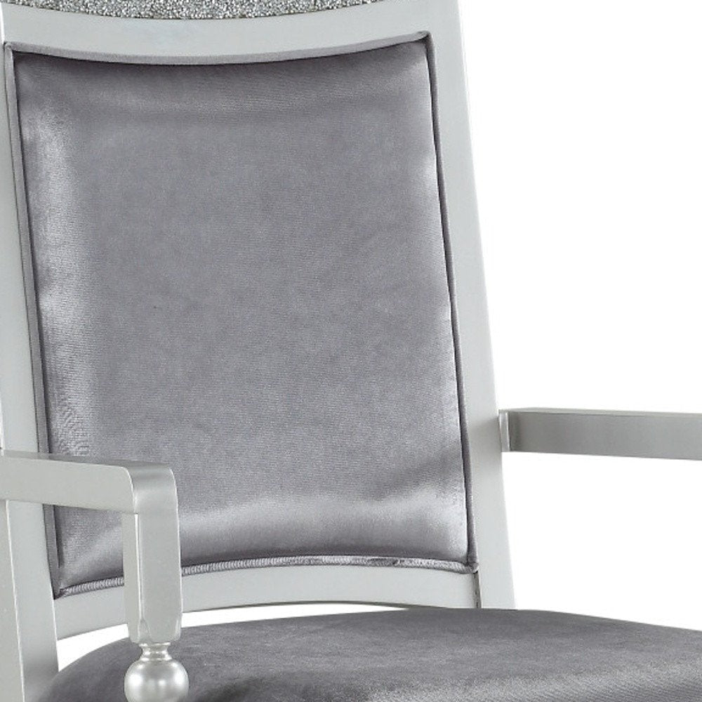 Set of Two Platinum Fabric Dining Arm Chairs HomeRoots
