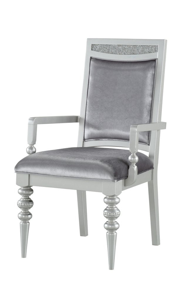 Set of Two Platinum Fabric Dining Arm Chairs HomeRoots