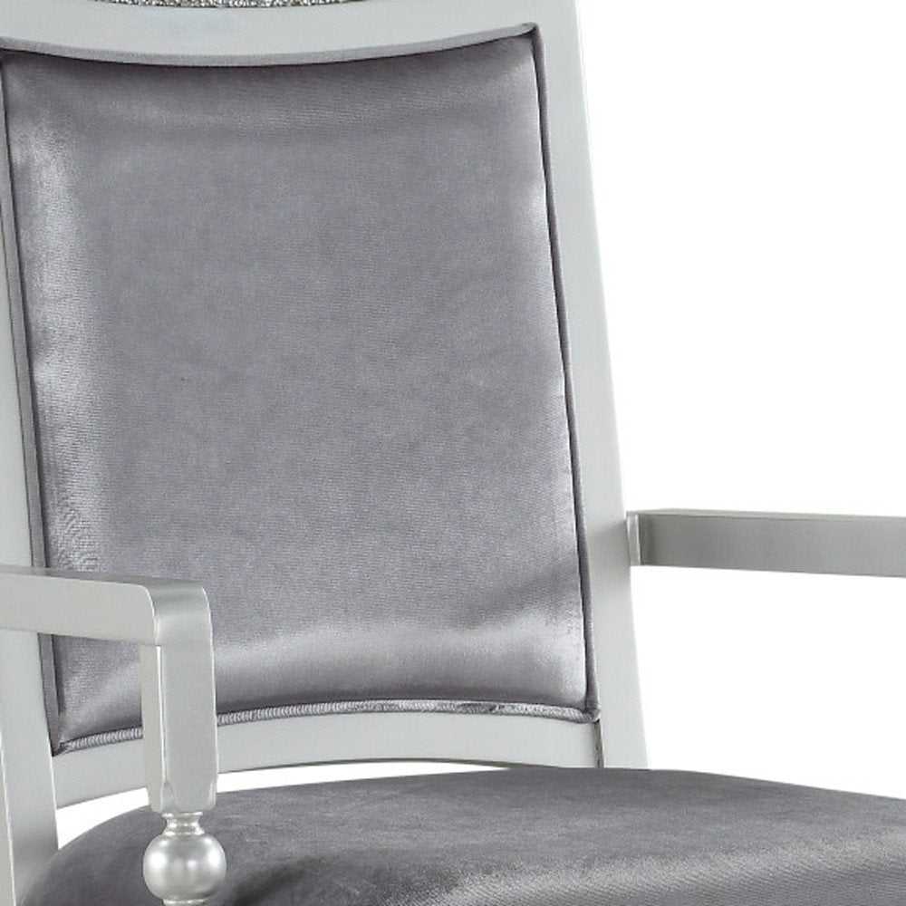 Set of Two Platinum Fabric Dining Arm Chairs HomeRoots