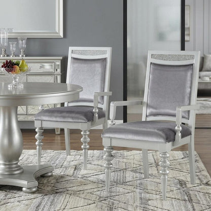 Set of Two Platinum Fabric Dining Arm Chairs HomeRoots