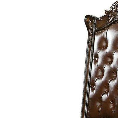 Set of Two Dark Brown And Mahogany And Dark Brown Tufted Faux Leather Dining Side Chairs HomeRoots