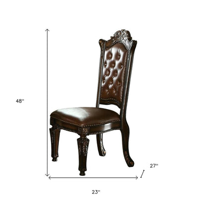 Set of Two Dark Brown And Mahogany And Dark Brown Tufted Faux Leather Dining Side Chairs HomeRoots
