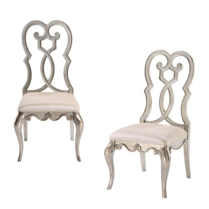 Set of Two Ivory and Champagne Upholstered Velvet And Solid Wood Dining Side Chairs HomeRoots
