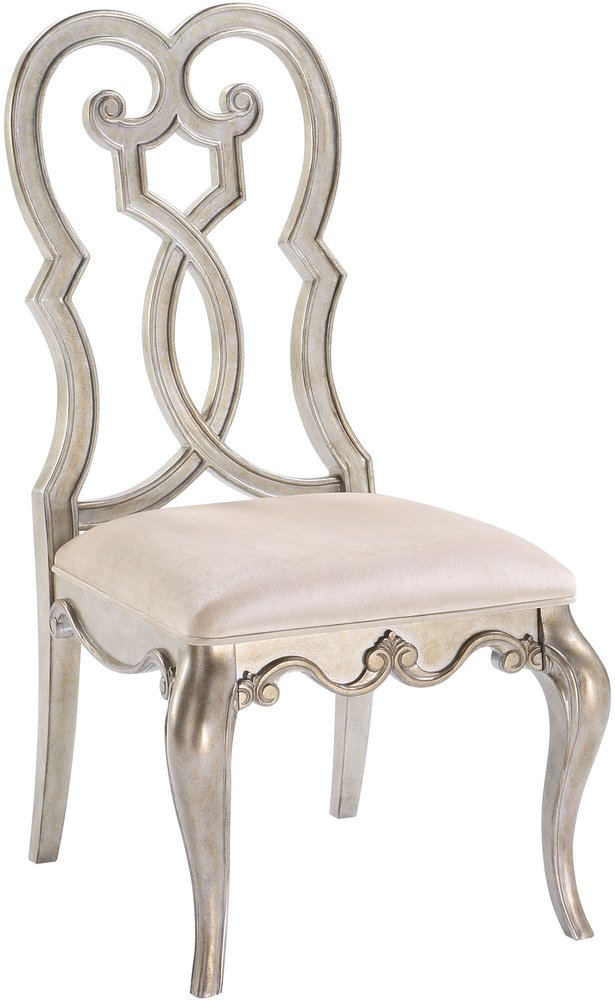 Set of Two Ivory and Champagne Upholstered Velvet And Solid Wood Dining Side Chairs HomeRoots