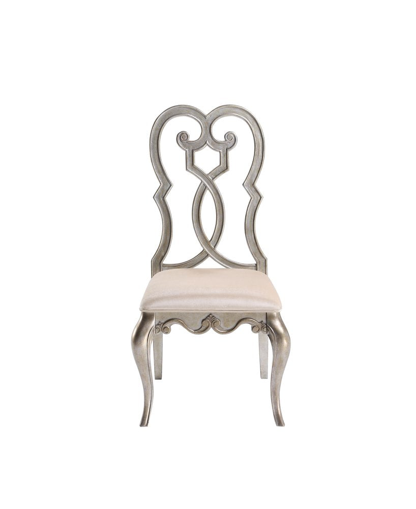 Set of Two Ivory and Champagne Upholstered Velvet And Solid Wood Dining Side Chairs HomeRoots