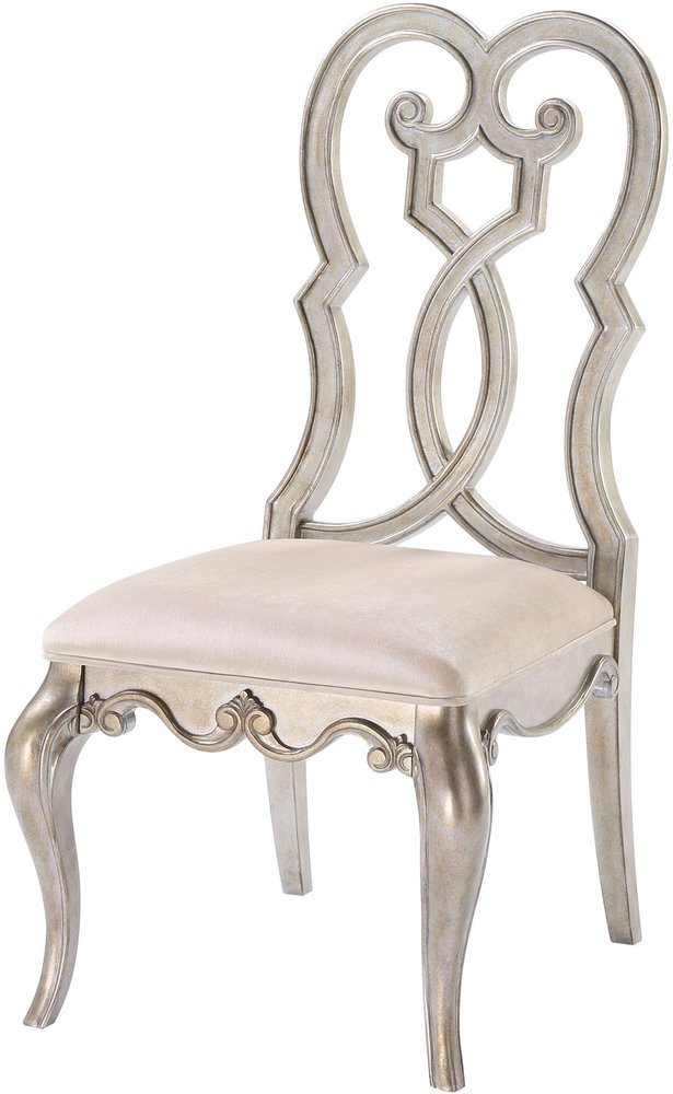 Set of Two Ivory and Champagne Upholstered Velvet And Solid Wood Dining Side Chairs HomeRoots