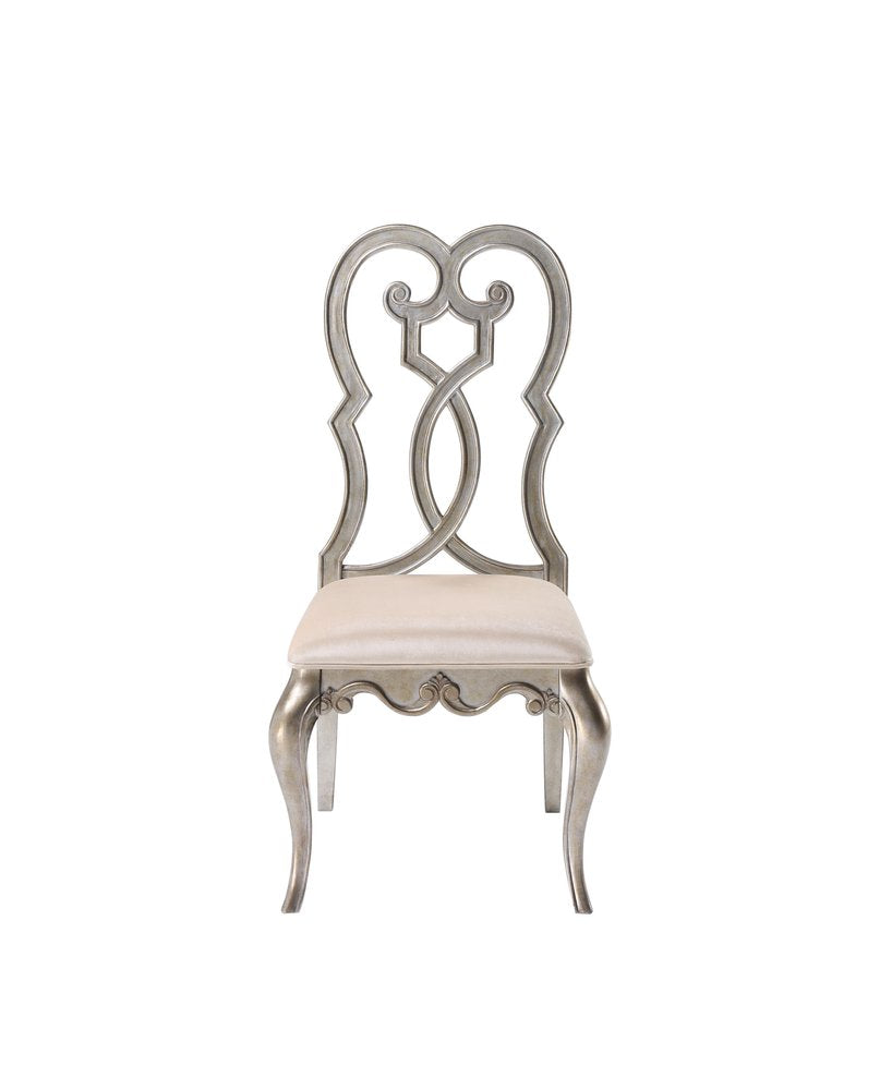 Set of Two Ivory and Champagne Upholstered Velvet And Solid Wood Dining Side Chairs HomeRoots