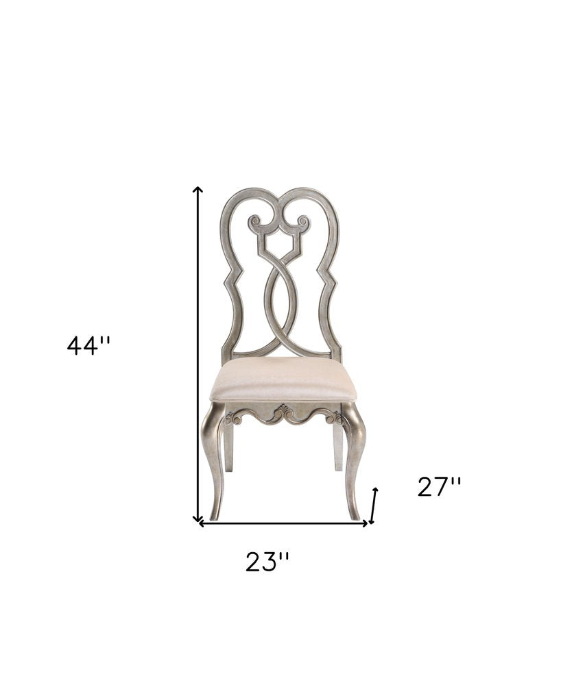 Set of Two Ivory and Champagne Upholstered Velvet And Solid Wood Dining Side Chairs HomeRoots