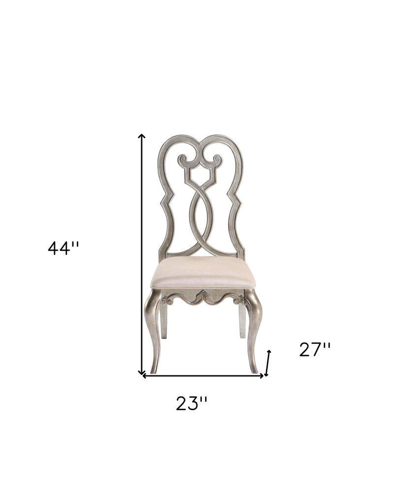 Set of Two Ivory and Champagne Upholstered Velvet And Solid Wood Dining Side Chairs HomeRoots