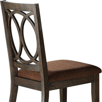 Set of Two Brown and Espresso Fabric Open Back Dining Side Chairs HomeRoots