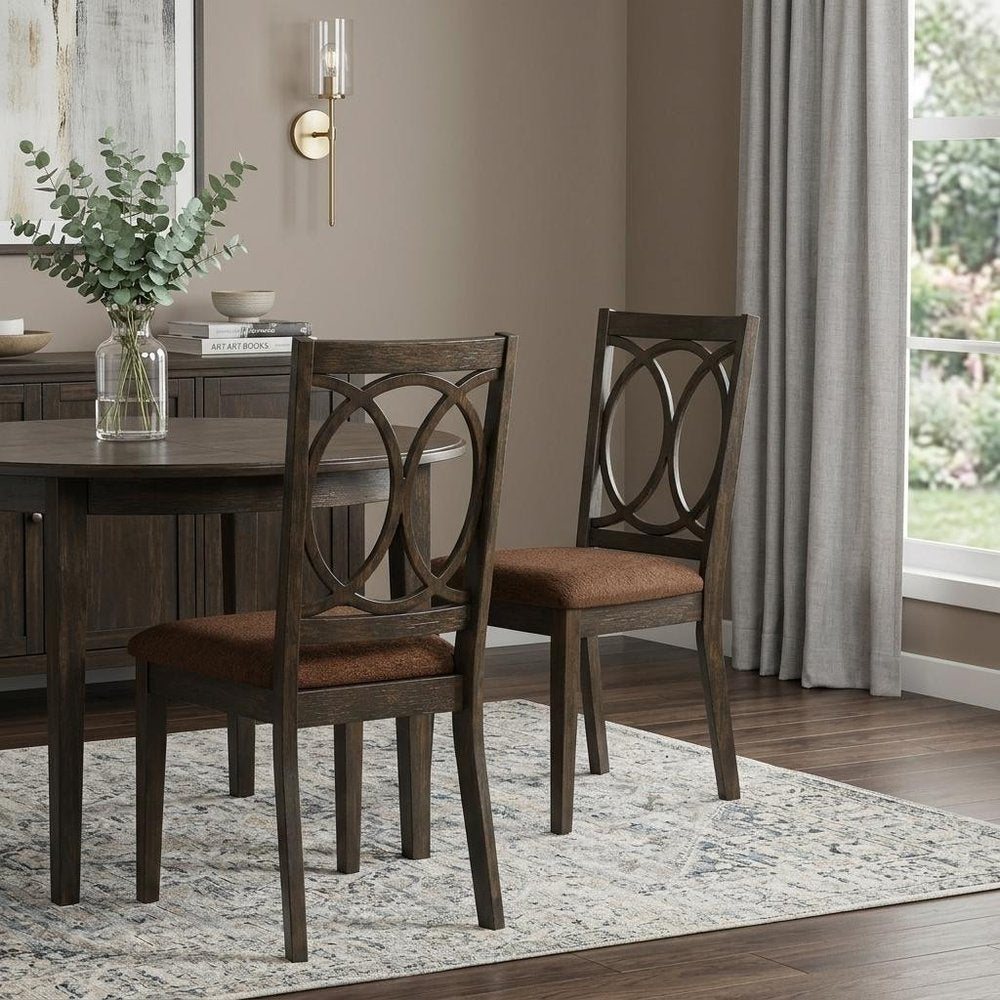 Set of Two Brown and Espresso Fabric Open Back Dining Side Chairs HomeRoots
