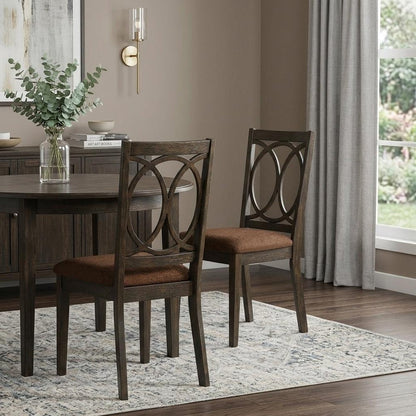 Set of Two Brown and Espresso Fabric Open Back Dining Side Chairs HomeRoots