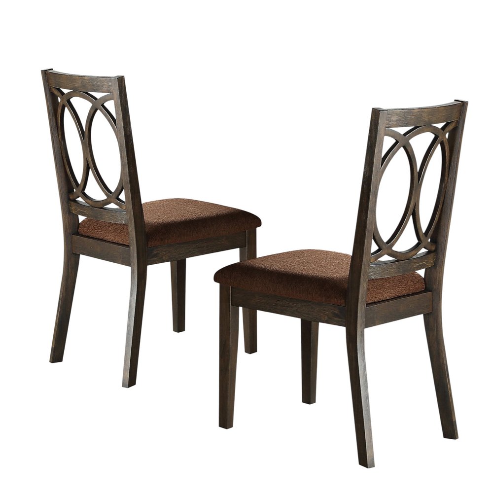 Set of Two Brown and Espresso Fabric Open Back Dining Side Chairs HomeRoots