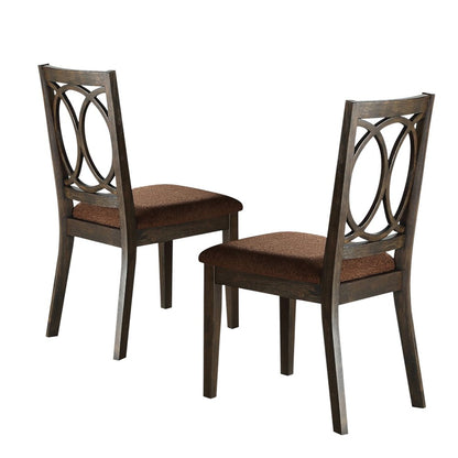 Set of Two Brown and Espresso Fabric Open Back Dining Side Chairs HomeRoots