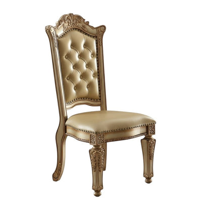Set of Two Tufted Bone and Brass Upholstered Faux Leather And Wood Dining Side Chairs HomeRoots