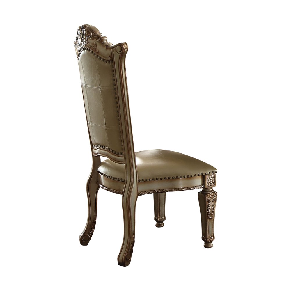 Set of Two Tufted Bone and Brass Upholstered Faux Leather And Wood Dining Side Chairs HomeRoots