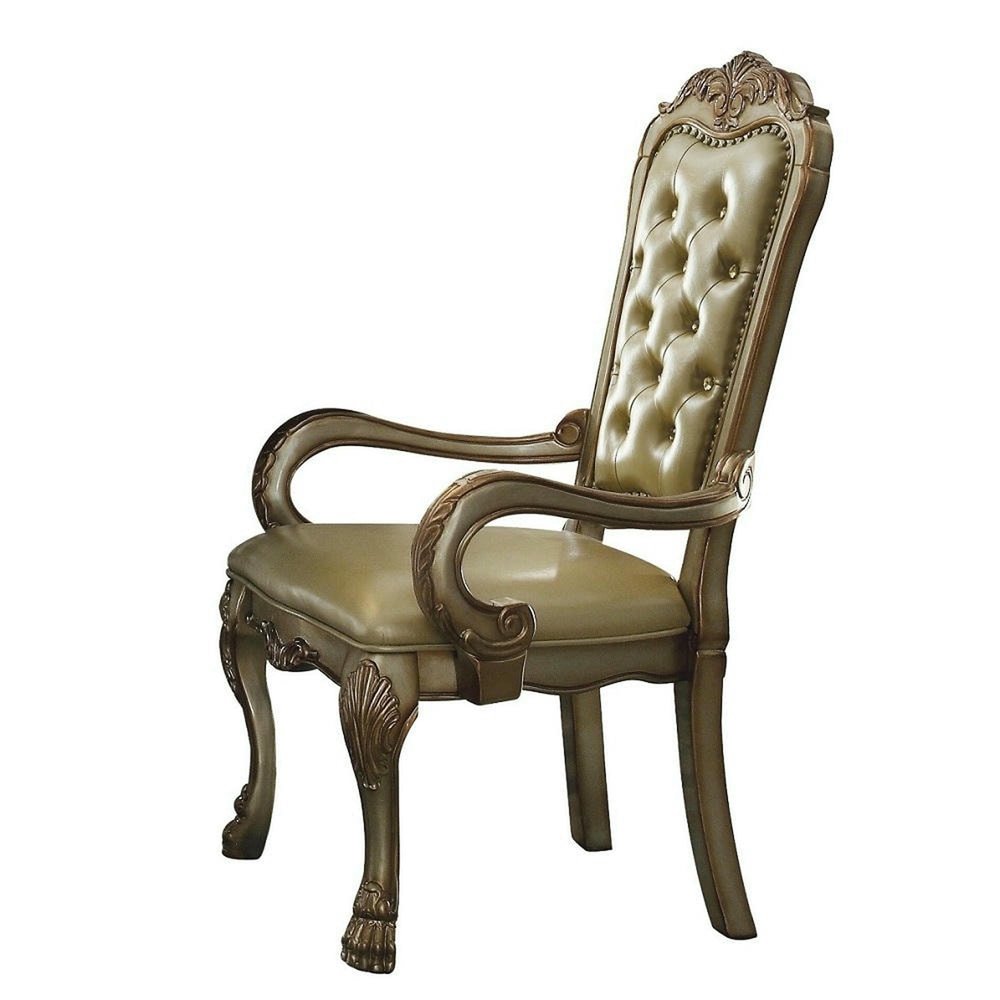Set of Two Bone Tufted Faux Leather Dining Arm Chairs HomeRoots
